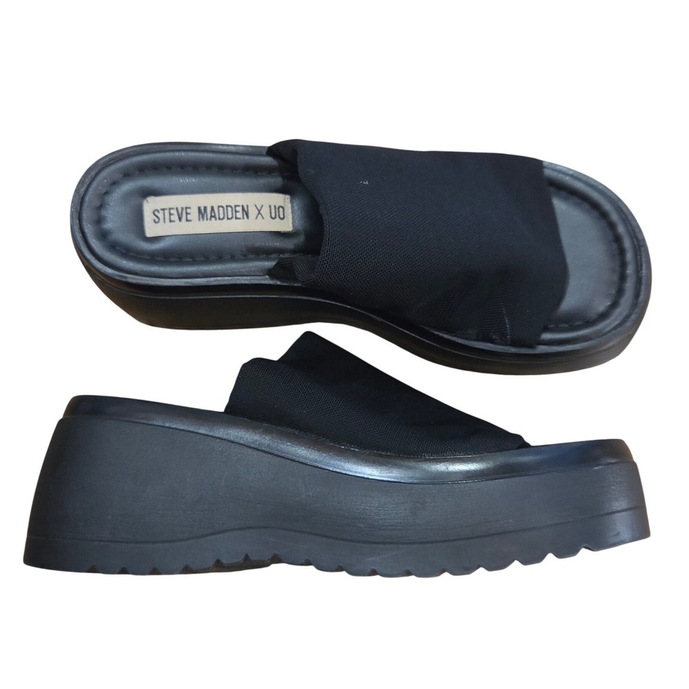 Steve Madden x UO Black Slinky Platform Scrunchy Sandal y2k Chunky Slides Boho 7